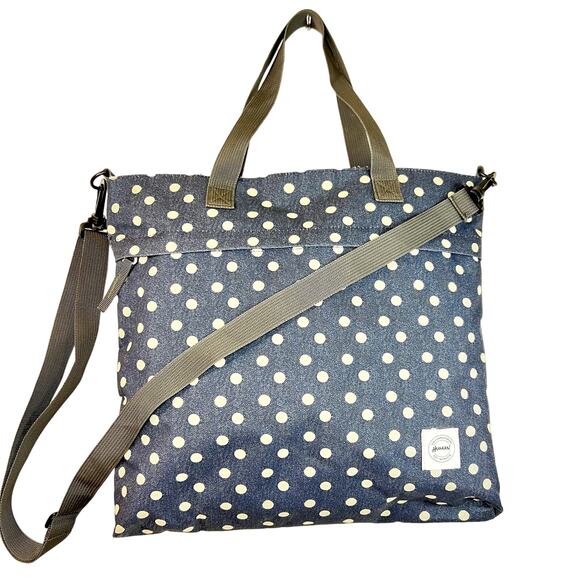 Human Crossbody Bag Women Navy Polka Dot Shoulder Adjustable Strap Zipper Tote - Picture 1 of 10